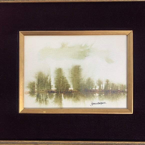 VTG James B Moore Framed Watercolor Landscape Painting Ornate Velvet/Gold Frame - Picture 2 of 11